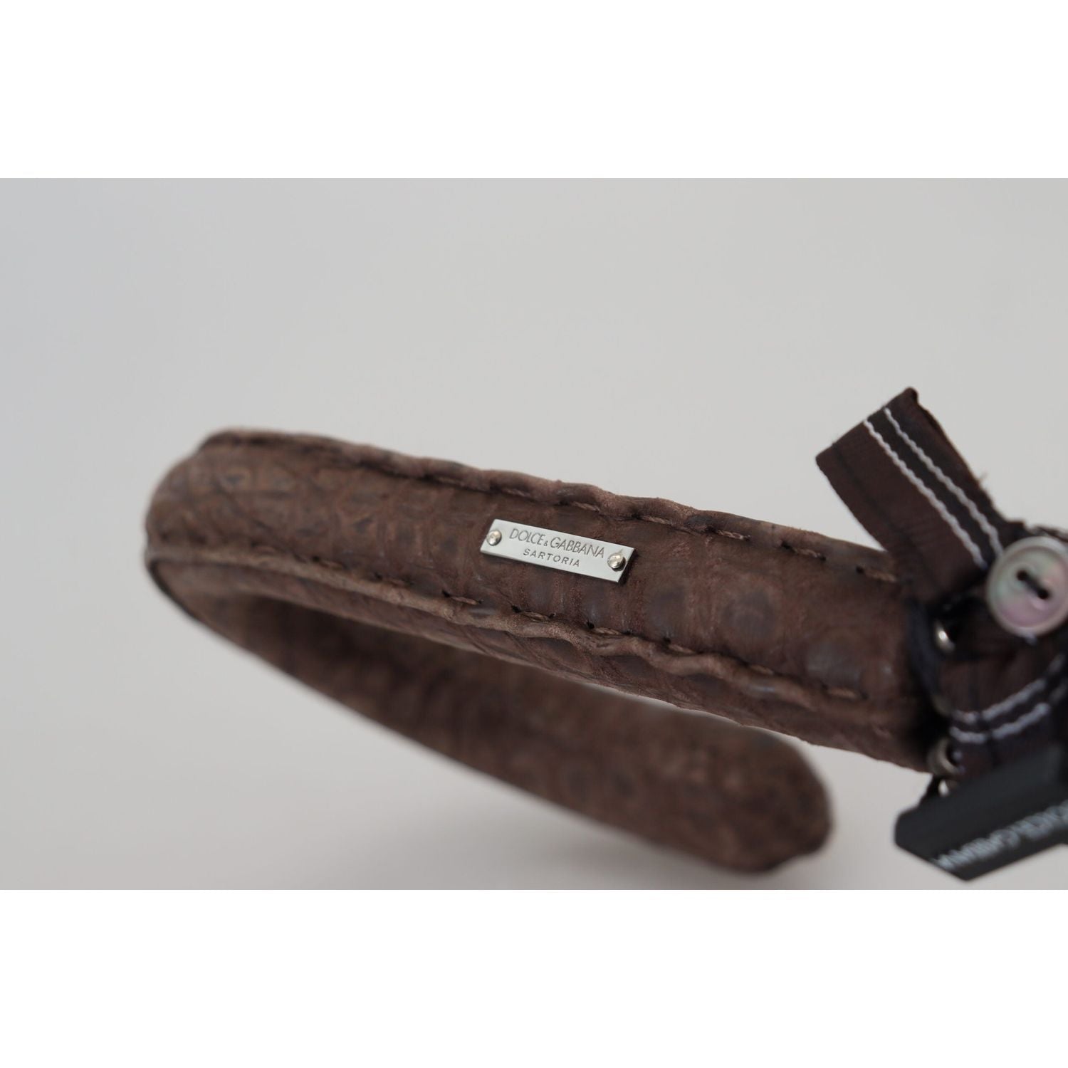 Dolce & Gabbana Brown Striped Leather Handle Collapsible Sartoria Umbrella