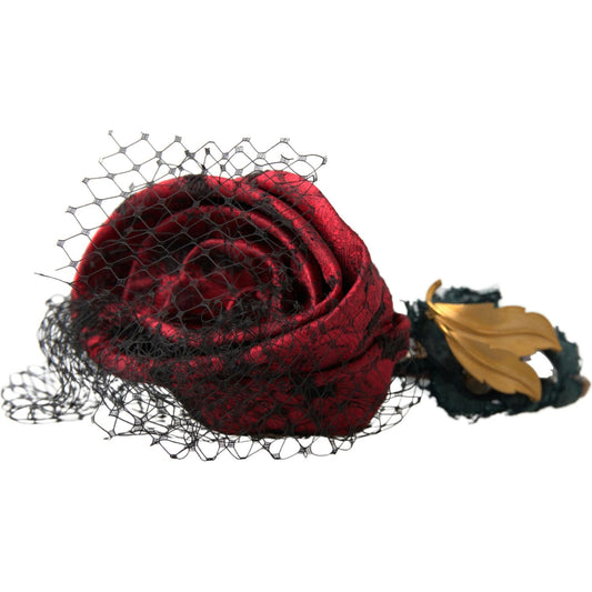 Dolce & Gabbana Red with multicolor Rose Silk Crystal Netted Logo Diadem Headband SMY101162