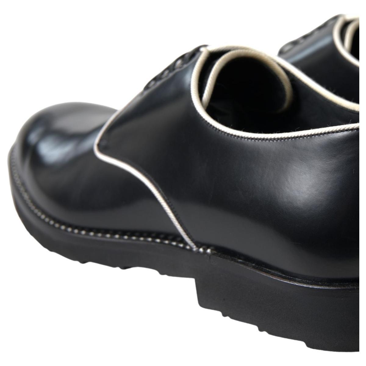 Dolce & Gabbana Black White Leather Formal Shoes