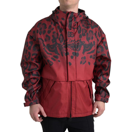 Dolce & Gabbana Red Leopard Hooded Rain Coat Jacket JKT3685-48
