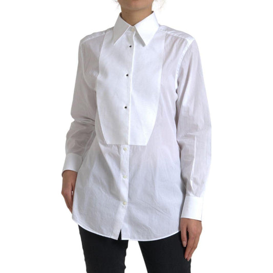 Dolce & Gabbana Cotton Collared Long Sleeves Shirt White TSH84086-46