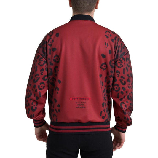 Dolce & Gabbana Red Leopard Polyester Bomber Full Zip Jacket JKT3656-52