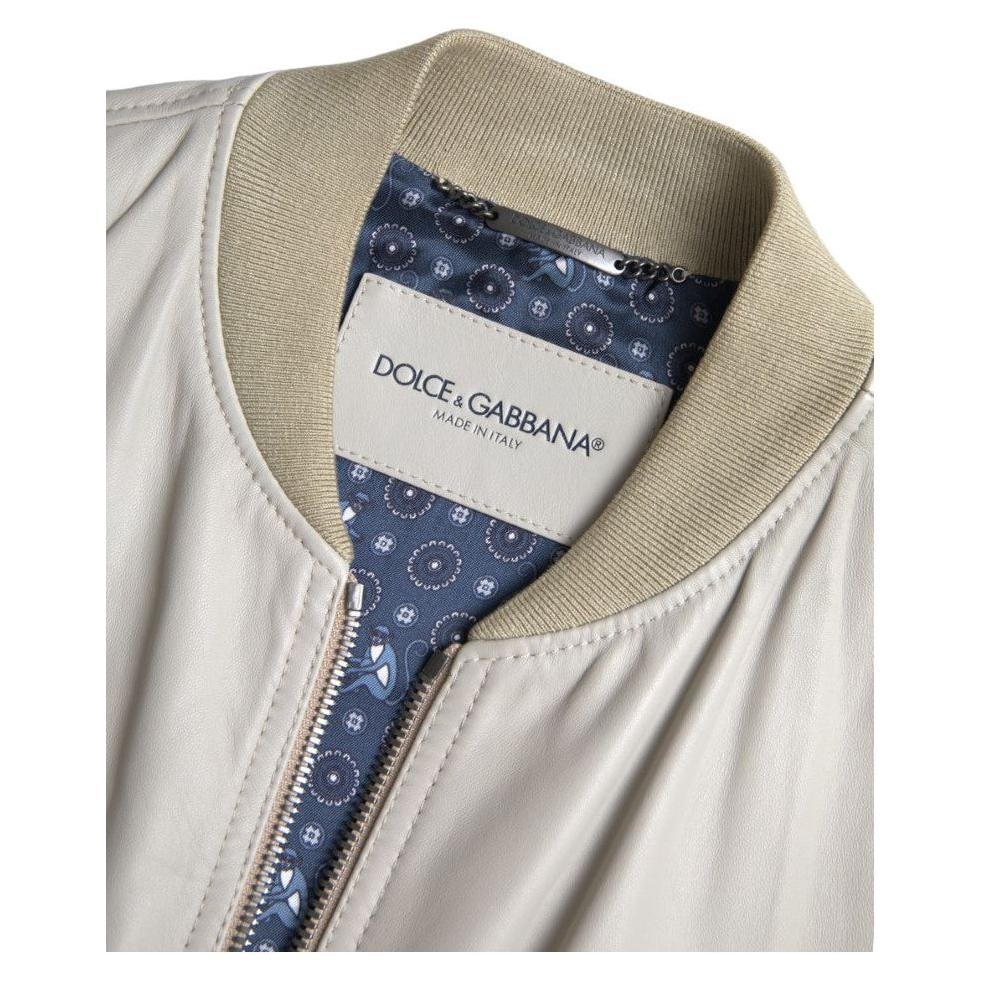 奶油色皮革飞行员夹克