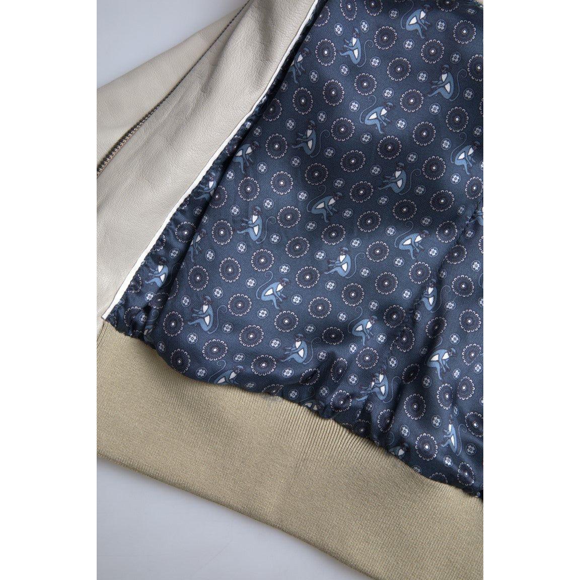 奶油色皮革飞行员夹克