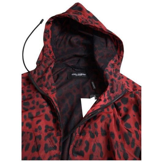Dolce & Gabbana Red Leopard Hooded Bomber Full Zip Jacket JKT3688-48