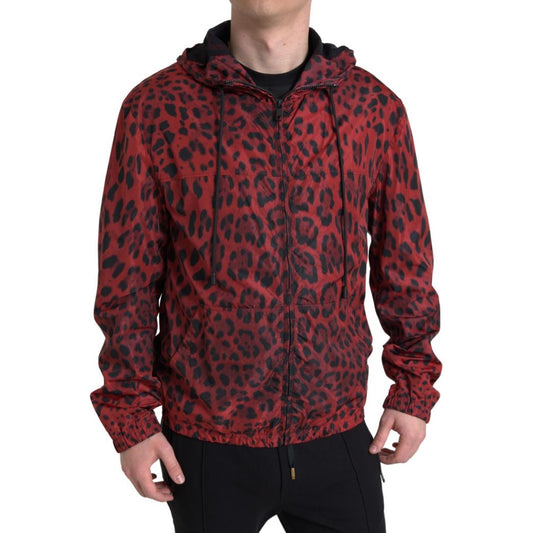 Dolce & Gabbana Red Leopard Hooded Bomber Full Zip Jacket JKT3688-48