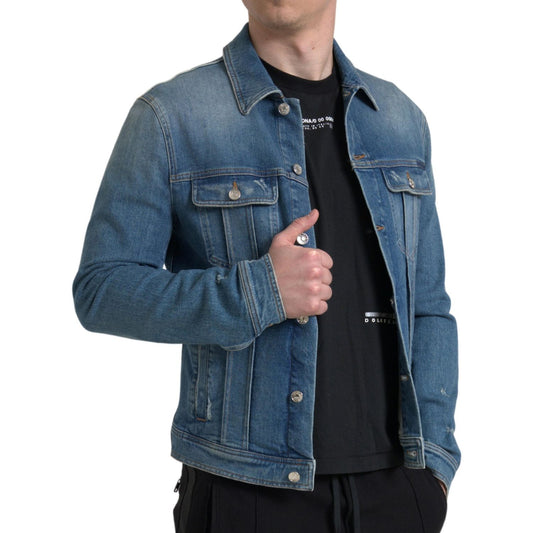 Dolce & Gabbana Blue Washed Cotton Stretch Denim Men Jacket TSH84178-50