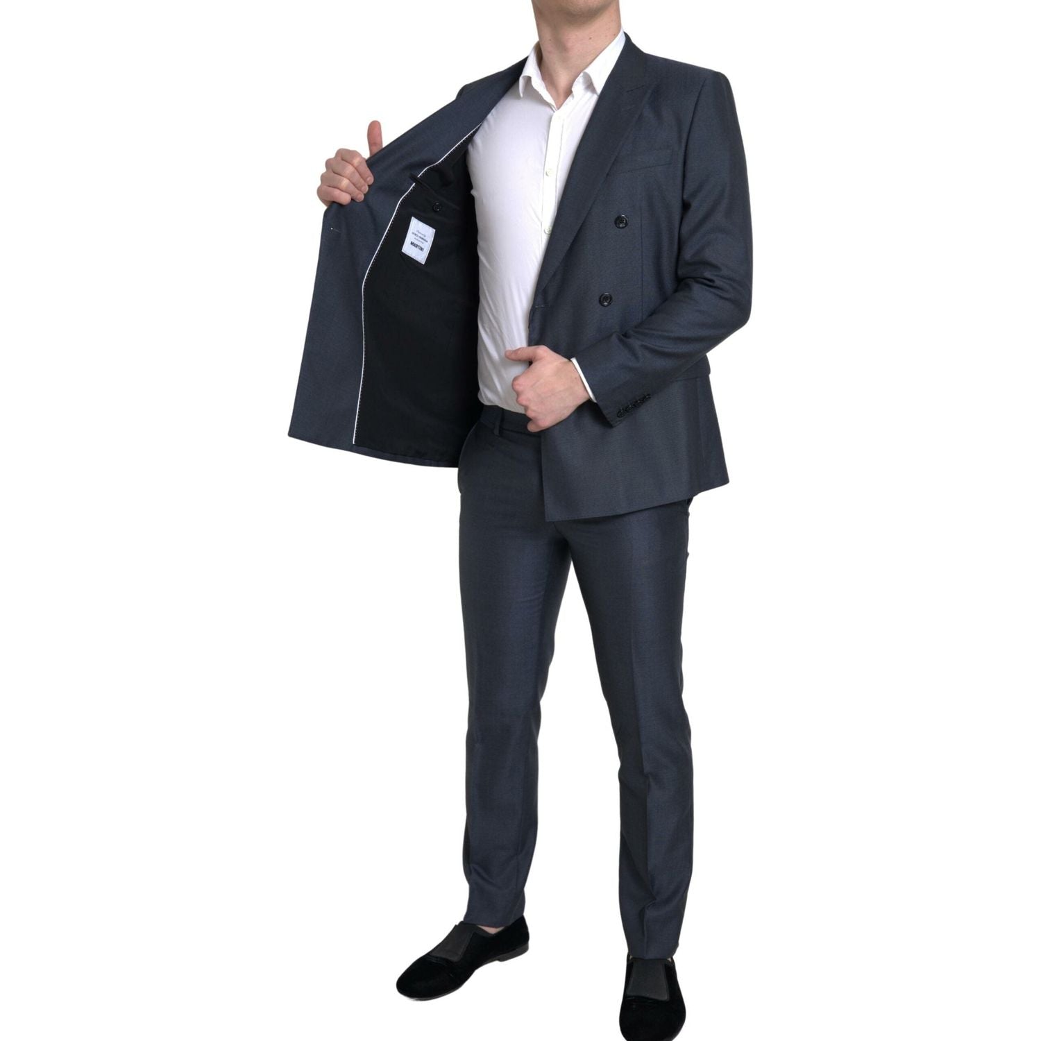 优雅蓝色丝绸混纺马提尼套装