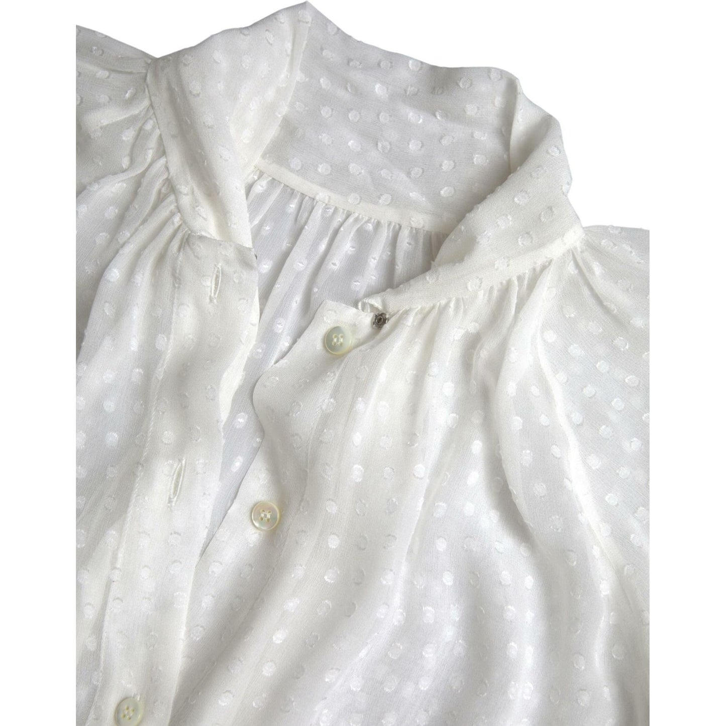 Dolce & Gabbana White Silk Sheer Tied Neck Polka Dots Blouse TSH83187-42