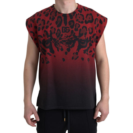 Dolce & Gabbana Red Leopard Cotton Sleeveless Tank T-shirt TSH84163-46
