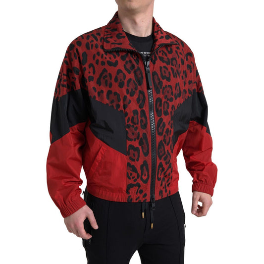 Dolce & Gabbana Red Leopard Nylon Full Zip Sweater JKT3665-50