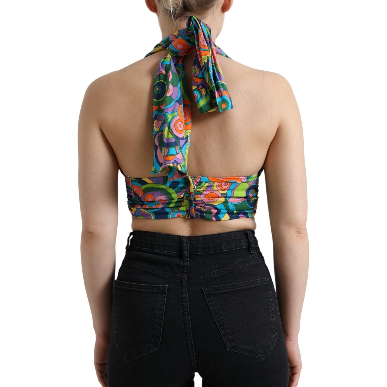 优雅丝绸混纺露背短款上衣