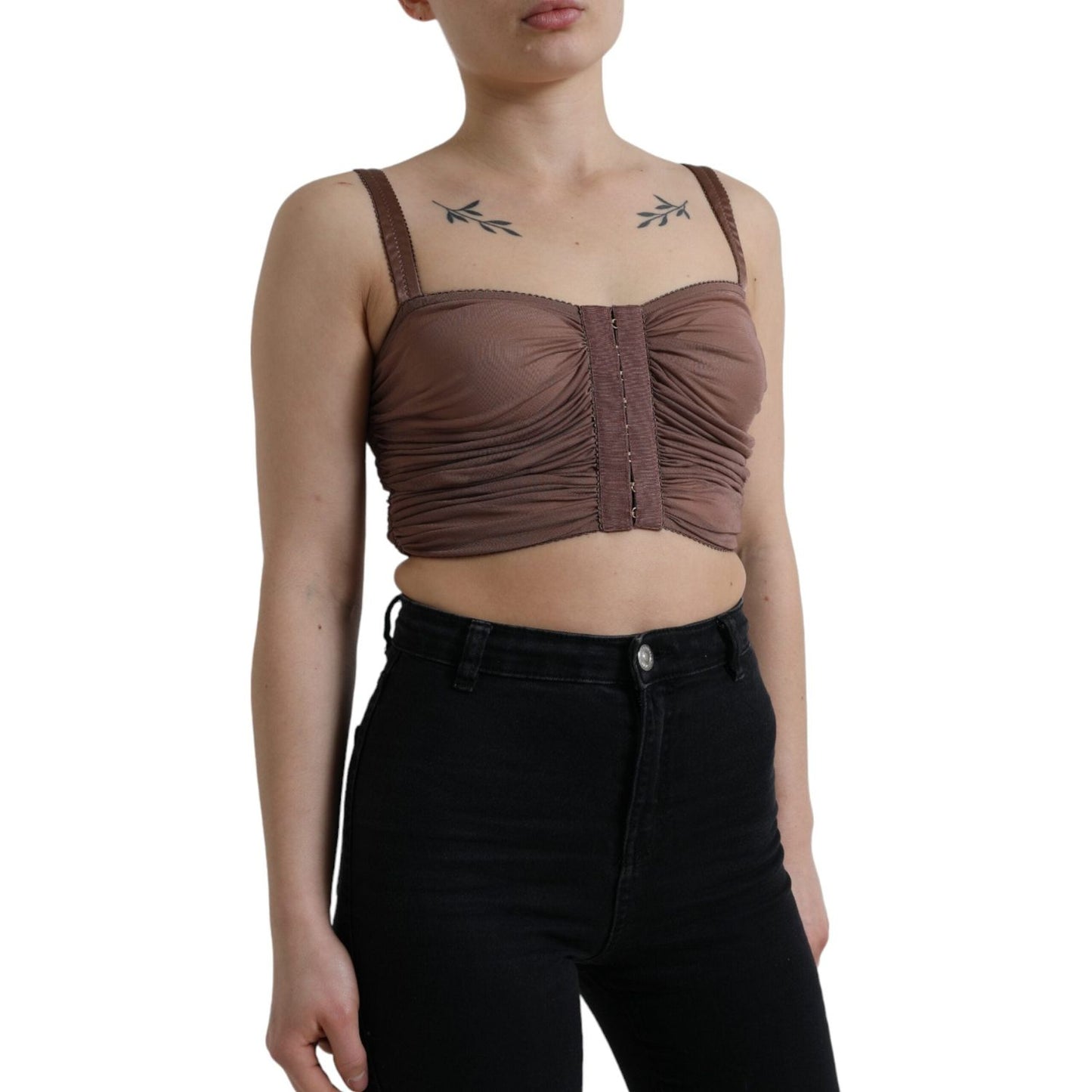 Dolce & Gabbana Brown Viscose Bustier Sleeveless Cropped Top