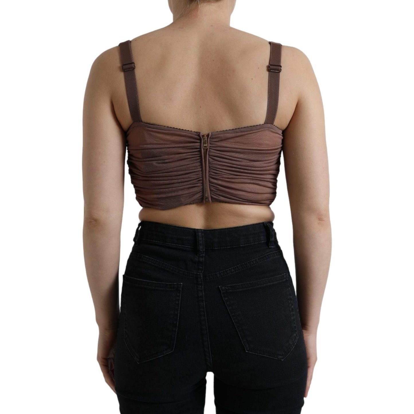 Dolce & Gabbana Brown Viscose Bustier Sleeveless Cropped Top