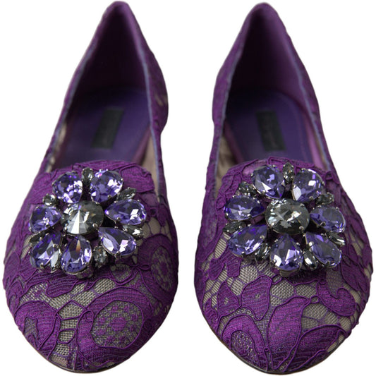 Dolce & Gabbana Purple Vally Taormina Lace Crystals Flats Shoes LA10303-37