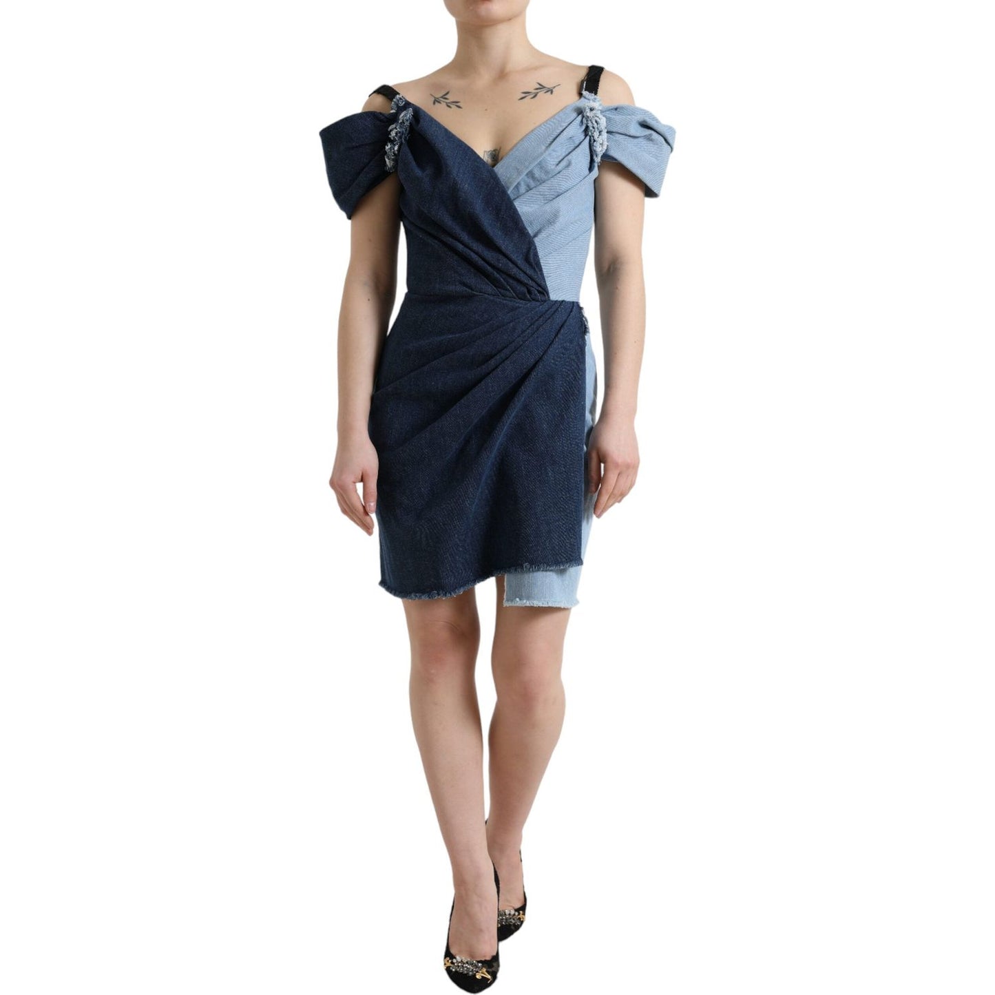 Dolce & Gabbana Blue Patchwork Two Tone Denim Mini Dress DR281102