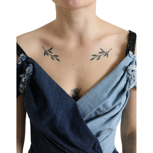 Dolce & Gabbana Blue Patchwork Two Tone Denim Mini Dress DR281102