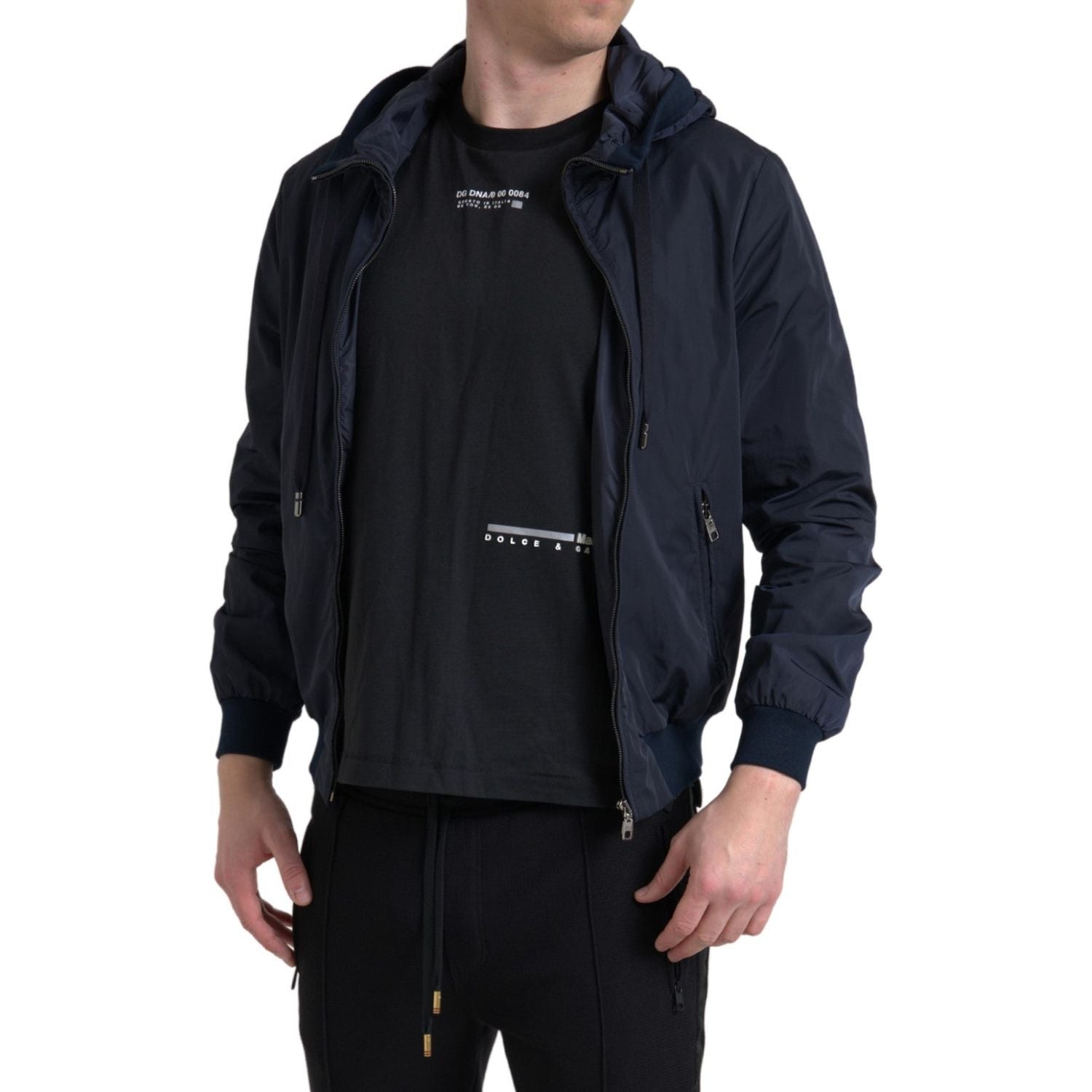 سويت شيرت دولتشي آند غابانا الأنيق ذو القلنسوة باللون الأزرق مع إغلاق بسحاب