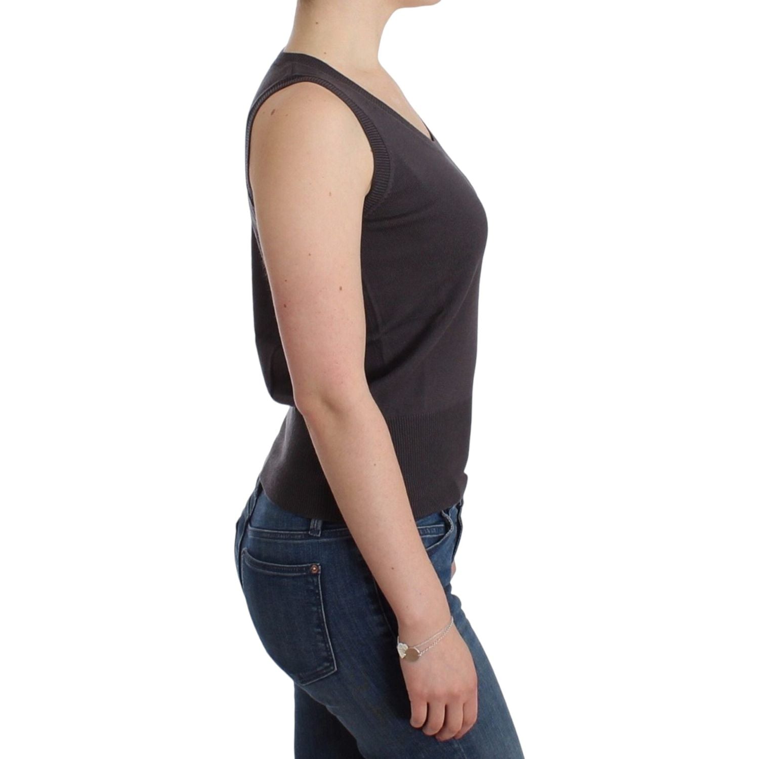 优雅无袖棕色针织上衣