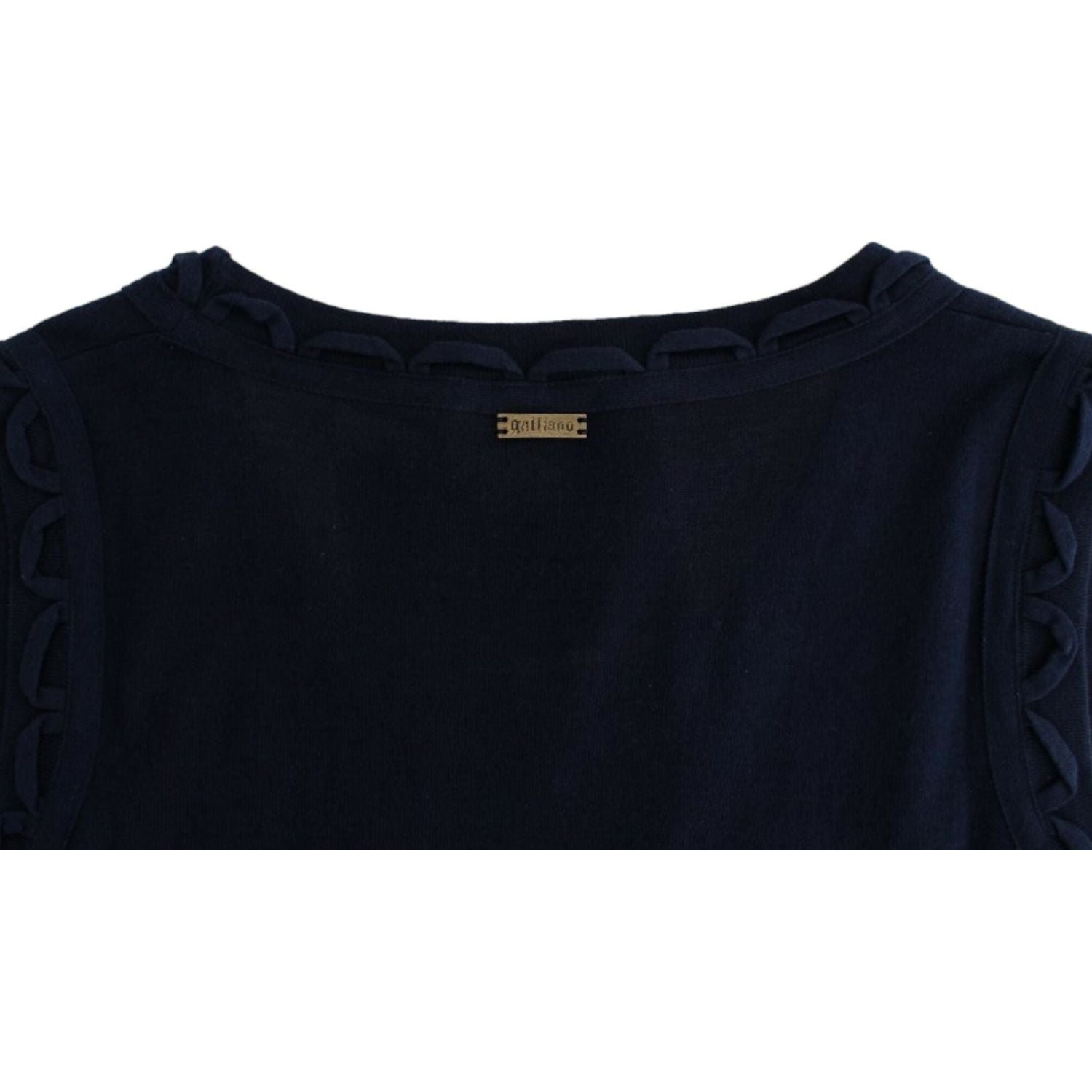 优雅及膝蓝色棉质连衣裙