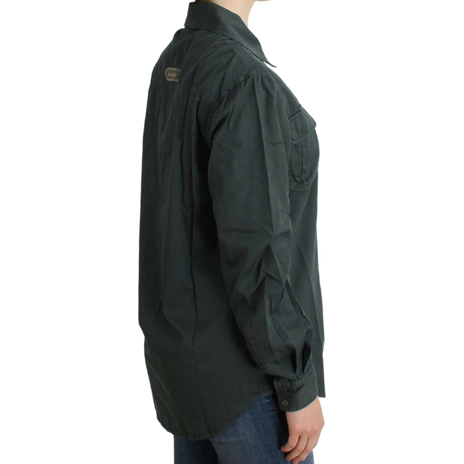 优雅灰色棉质纽扣衬衫