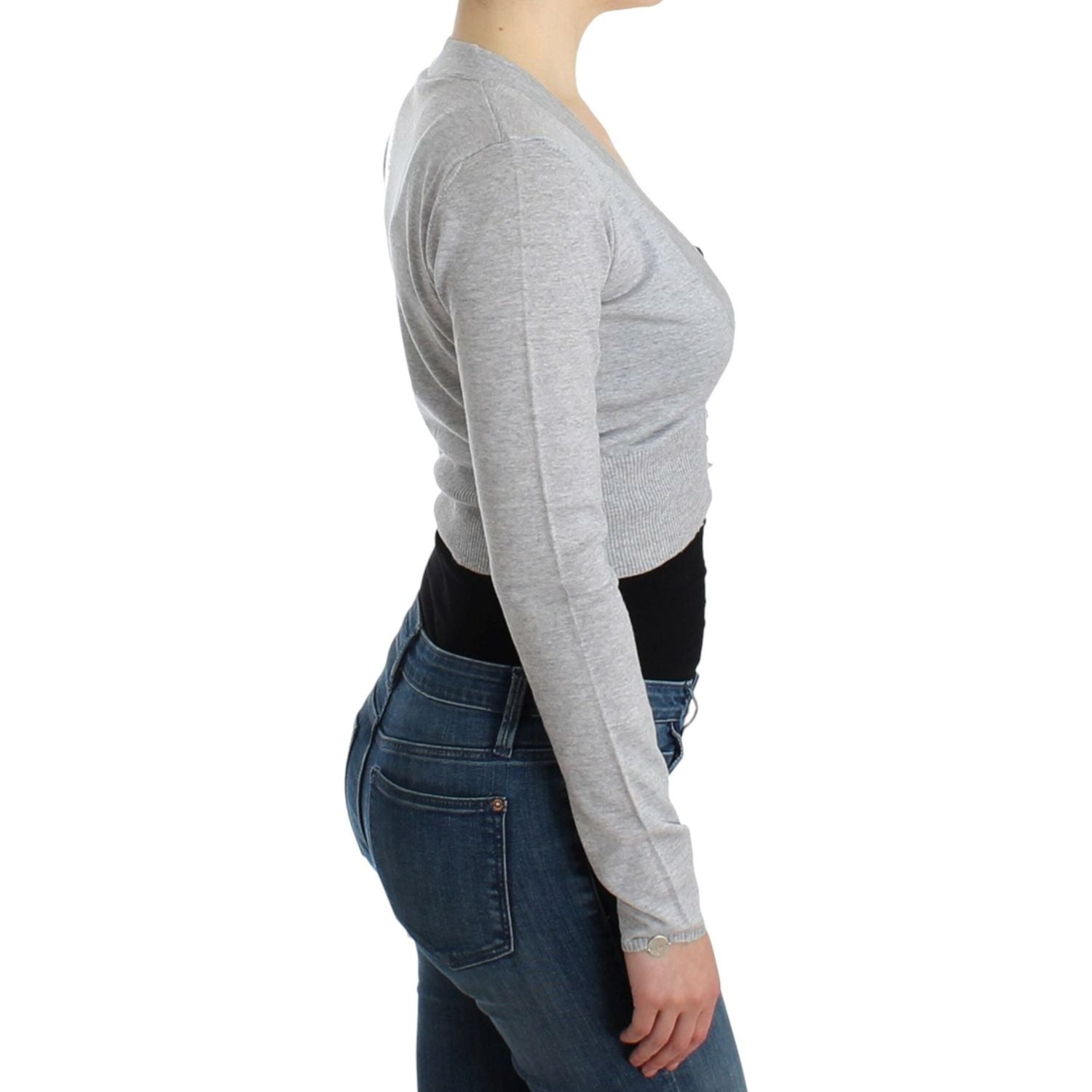 时尚灰色短款纯羊毛开衫