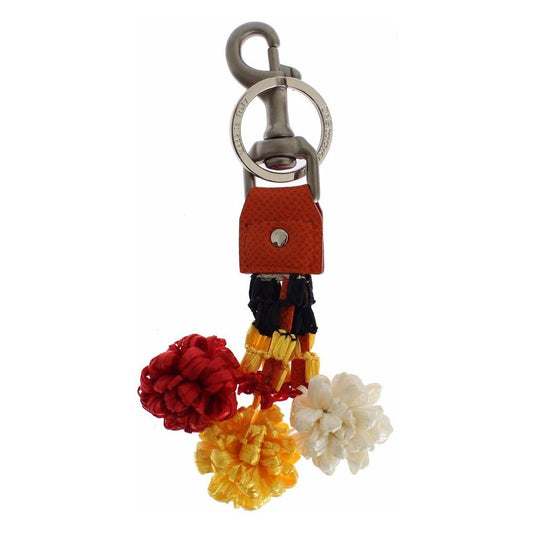 Dolce & Gabbana Red White Raffia Leather Clasp Finder Keyring Keychain SIG15032