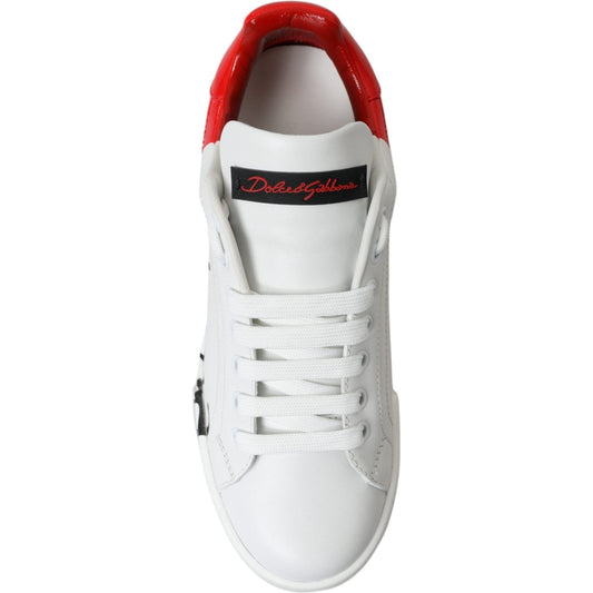 Dolce & Gabbana White Red Lace Up Womens Low Top Sneakers Shoes LA10440-36
