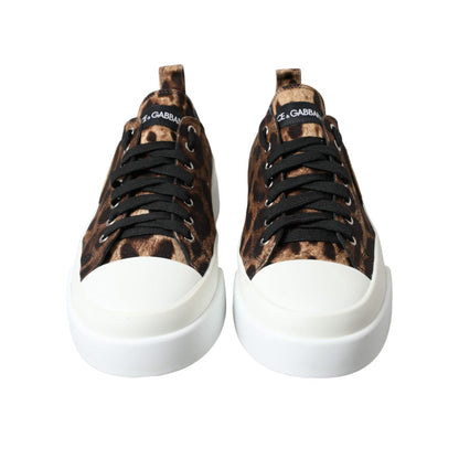 Dolce & Gabbana Brown Leopard Canvas Sneakers Shoes