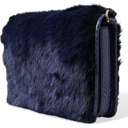 Dolce & Gabbana Dark Blue Fur Ayers Lily Twist Crossbody Shoulder Bag BAG1196