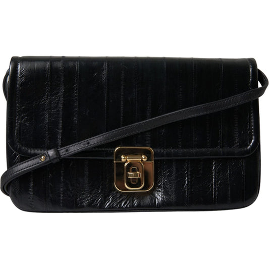 Dolce & Gabbana Black Eelskin Leather Shoulder Document Organizer Bag BAG1235