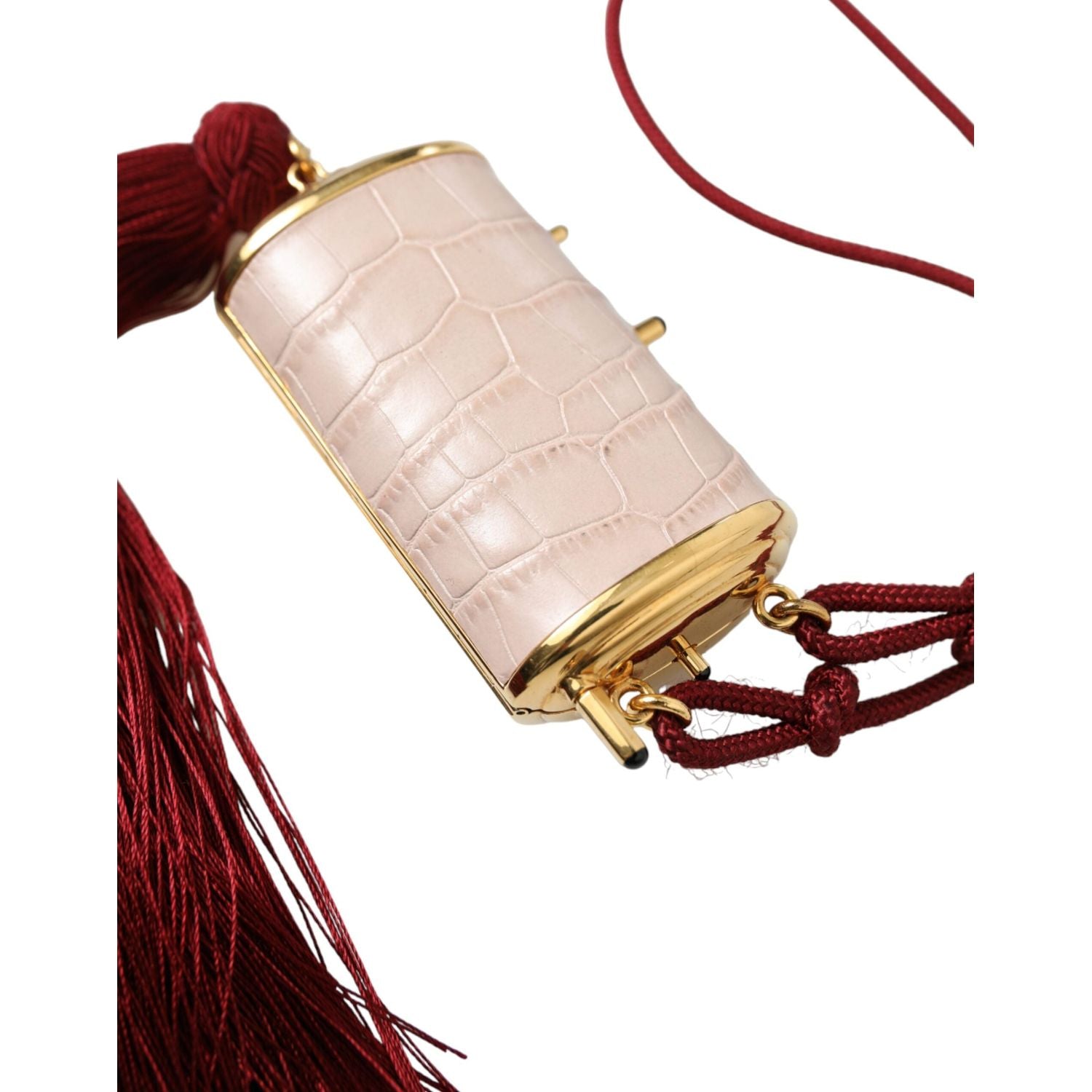 حقيبة دولتشي آند غابانا الصغيرة ذات المرآة المصنوعة من الجلد الوردي الغريب مع شرابة