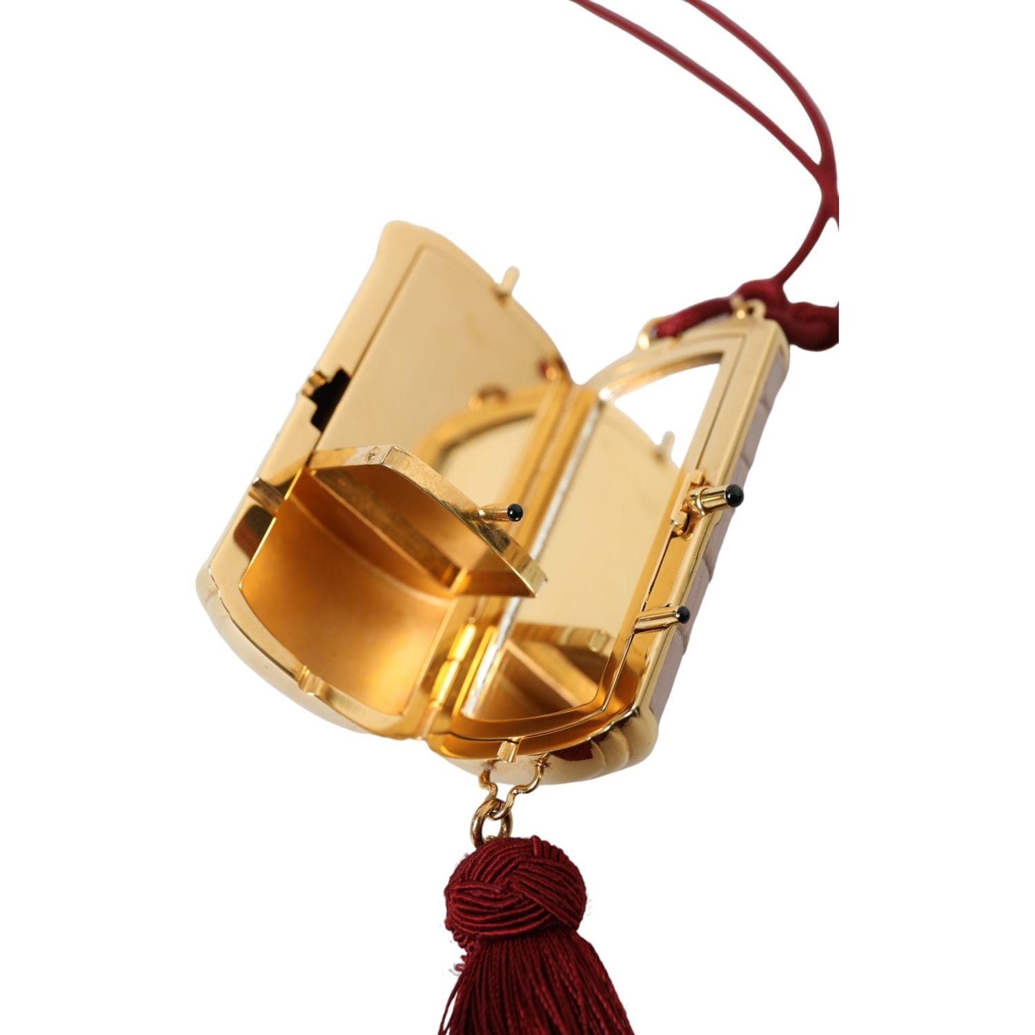 حقيبة دولتشي آند غابانا الصغيرة ذات المرآة المصنوعة من الجلد الوردي الغريب مع شرابة