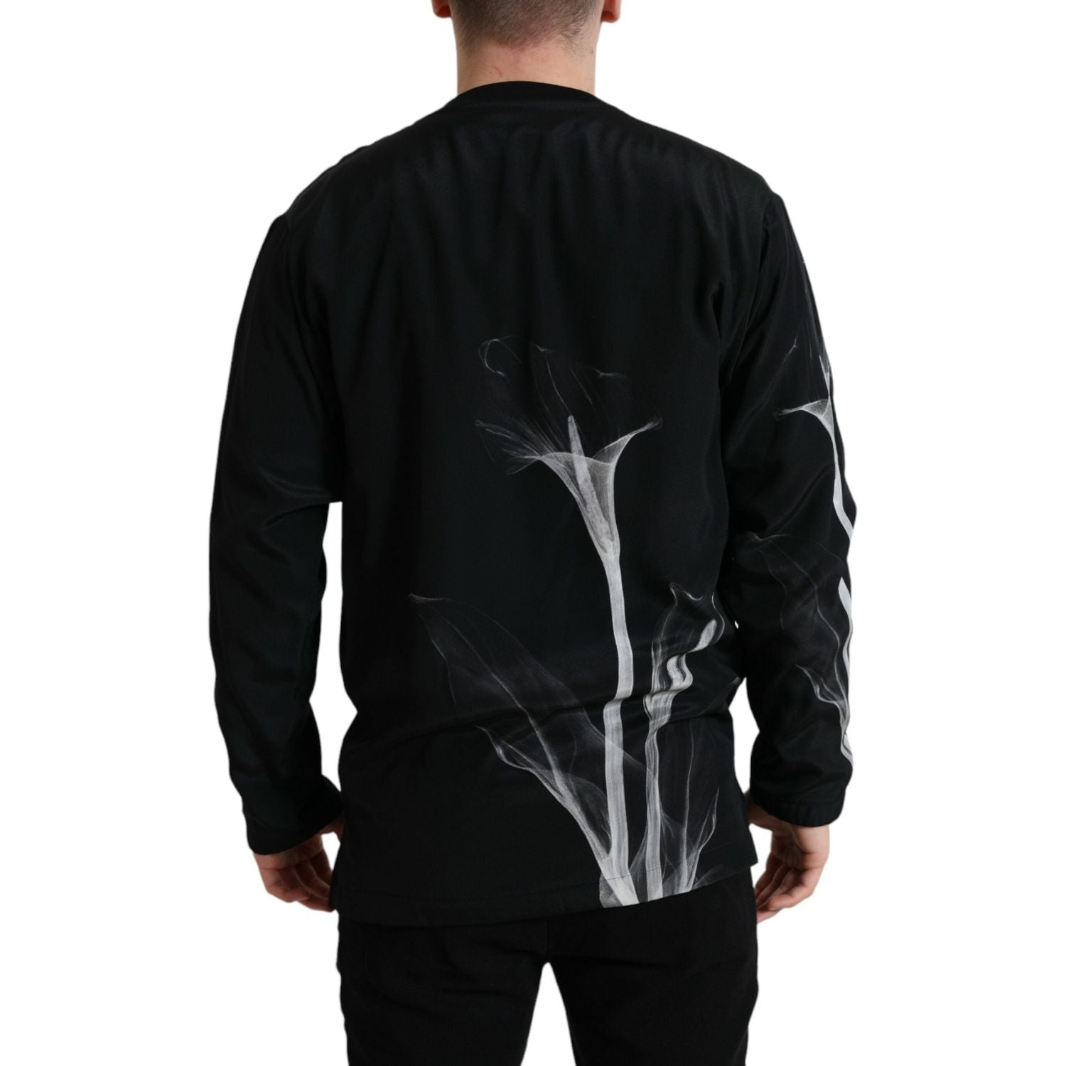 سترة من الحرير بطبعة زهور من دولتشي آند غابانا بياقة دائرية