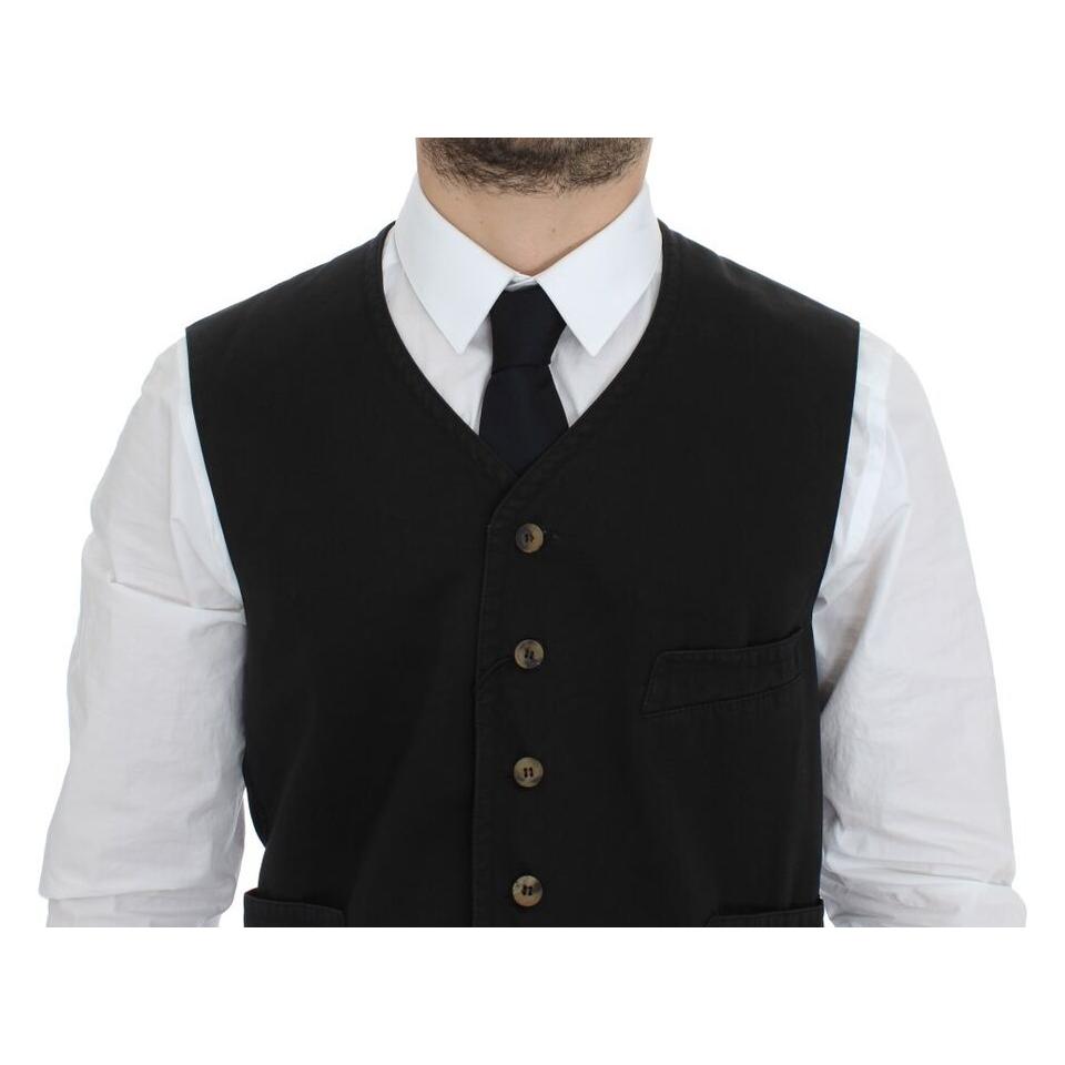 Dolce & Gabbana Black Cotton Blend Dress Vest Gilet VES10022-3