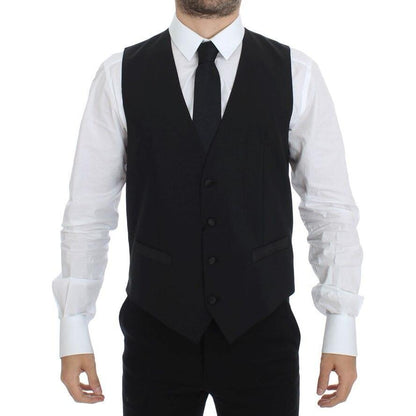 Dolce & Gabbana Black Wool Silk Stretch Dress Vest Blazer