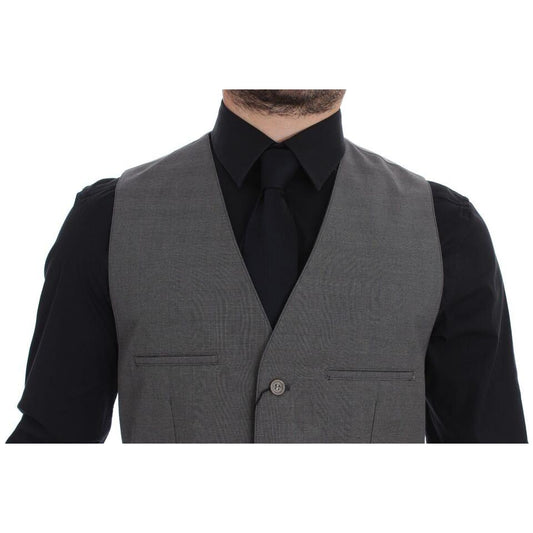Dolce & Gabbana Gray Cotton Slim Fit Button Front Dress Vest GSS10422-1