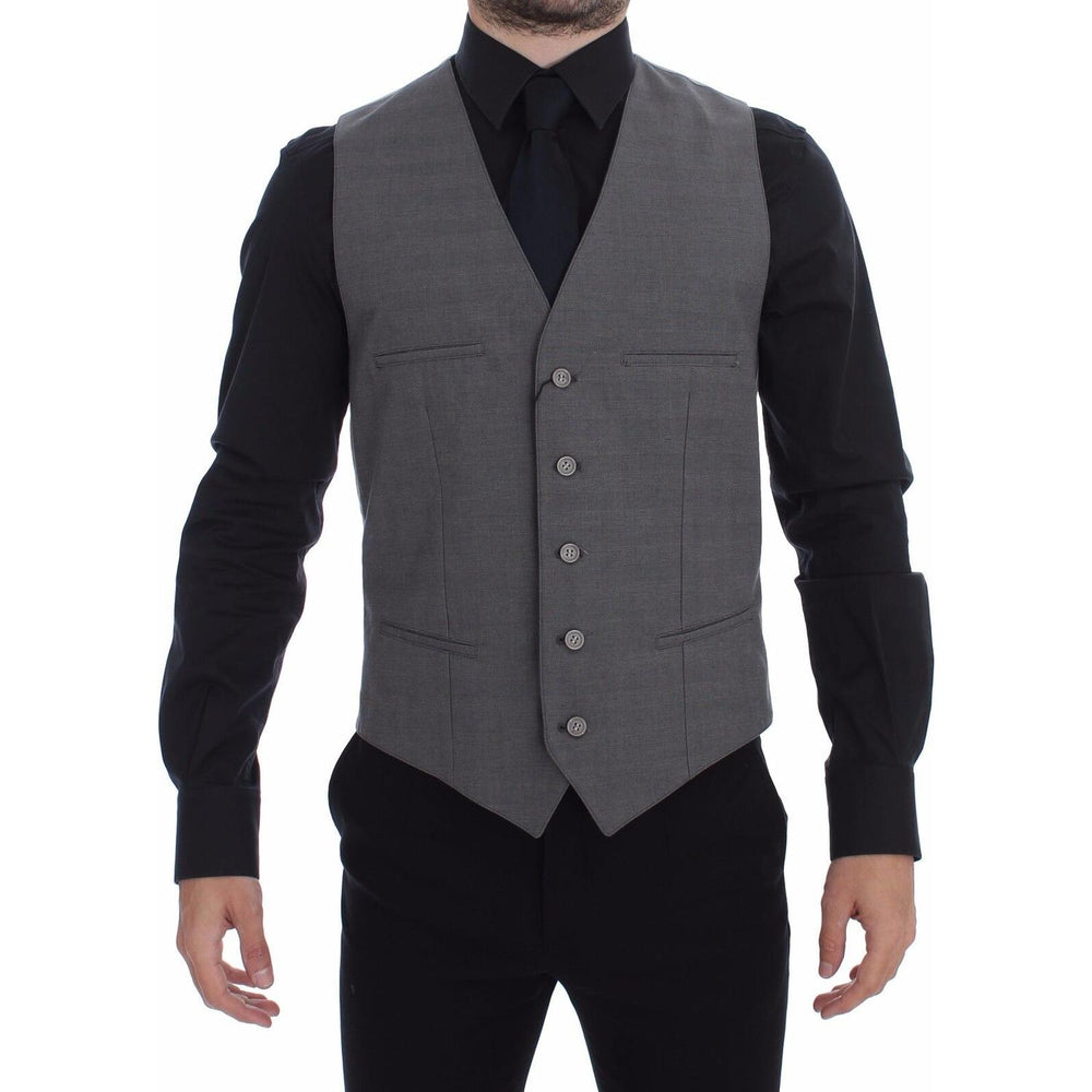 Dolce & Gabbana Gray Cotton Slim Fit Button Front Dress Vest GSS10422-1