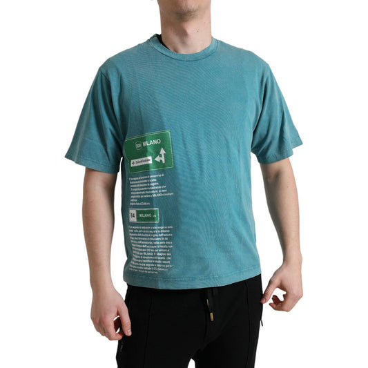 Dolce & Gabbana Blue Cotton Milano Street Round Neck T-shirt TSH84642-46