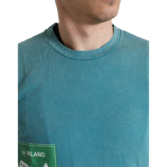 Dolce & Gabbana Blue Cotton Milano Street Round Neck T-shirt TSH84642-46