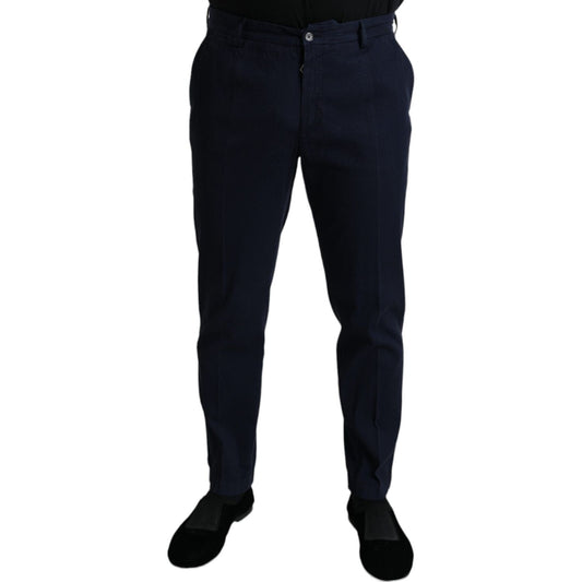Dolce & Gabbana Dark Blue Cotton Stretch Slim Fit Dress Pants PAN74931-50