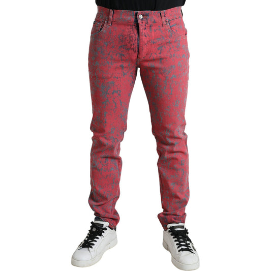 Dolce & Gabbana Red Cotton Dye Slim Fit Men Denim Jeans PAN75021-48