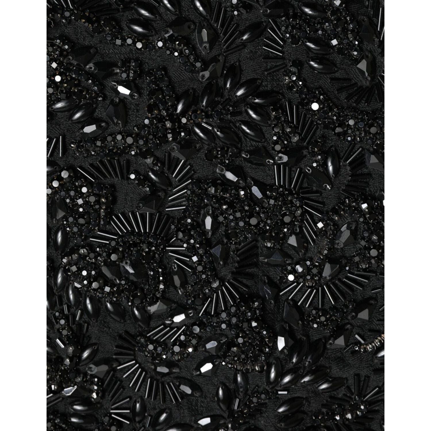 Dolce & Gabbana Black Crystal Handmade Knee Pencil Skirt