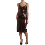 Dolce & Gabbana Brown Shiny Silk Sheath Sleeveless Bodycon Midi Dress DR281012-40