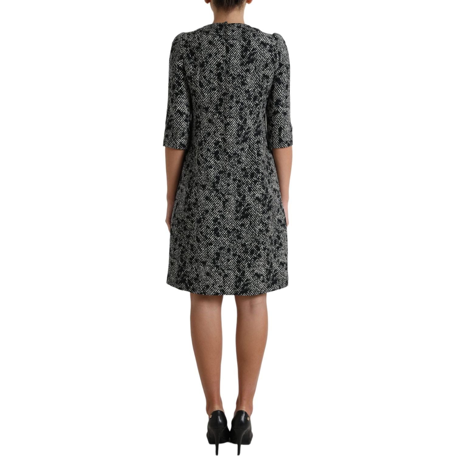 Dolce & Gabbana Black Chevron Polyester Shift Mini Dress