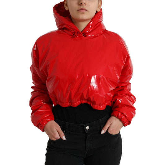 Dolce & Gabbana Shiny Red Hooded Cropped Short Coat Jacket JKT3707-40
