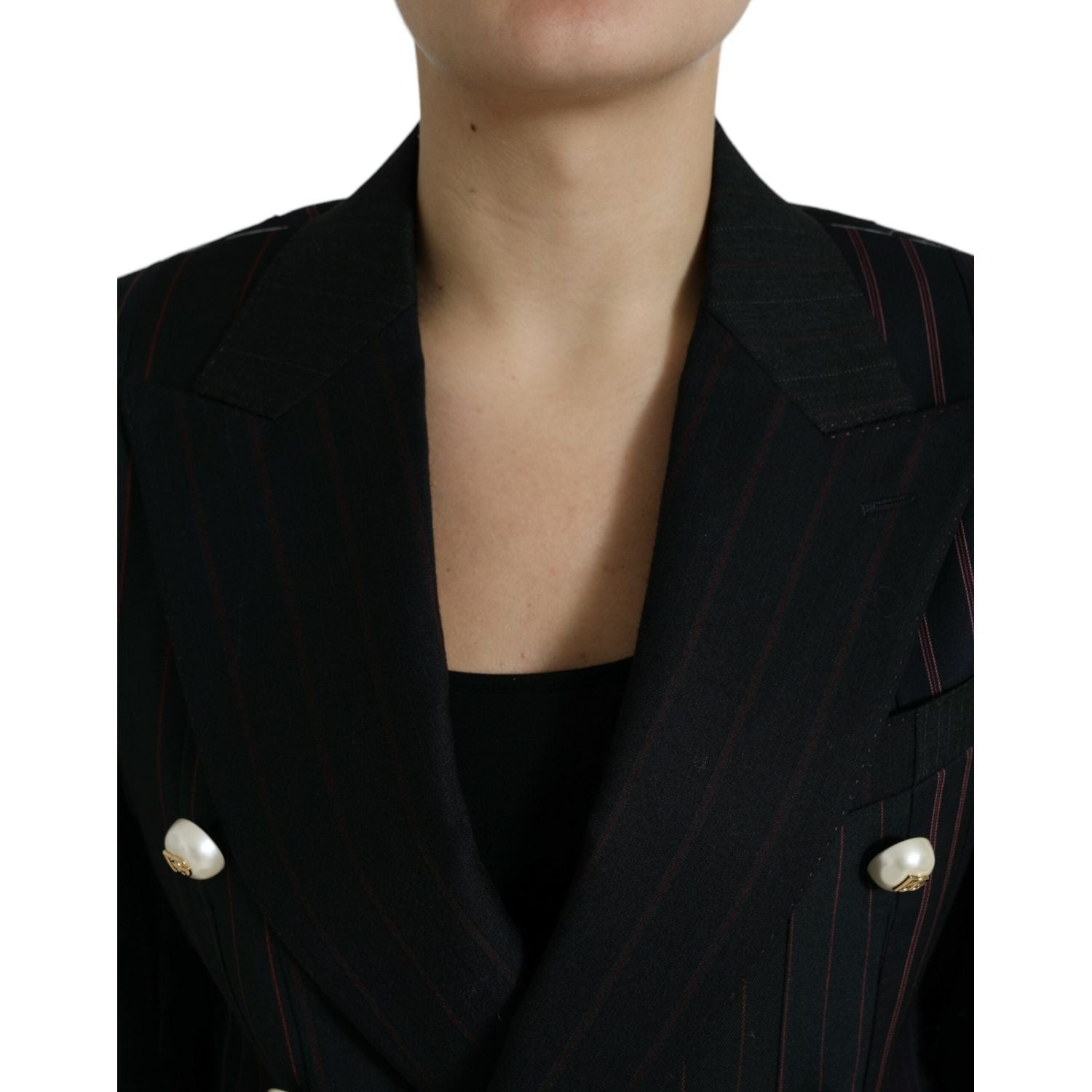 优雅条纹双排扣羊毛西装外套