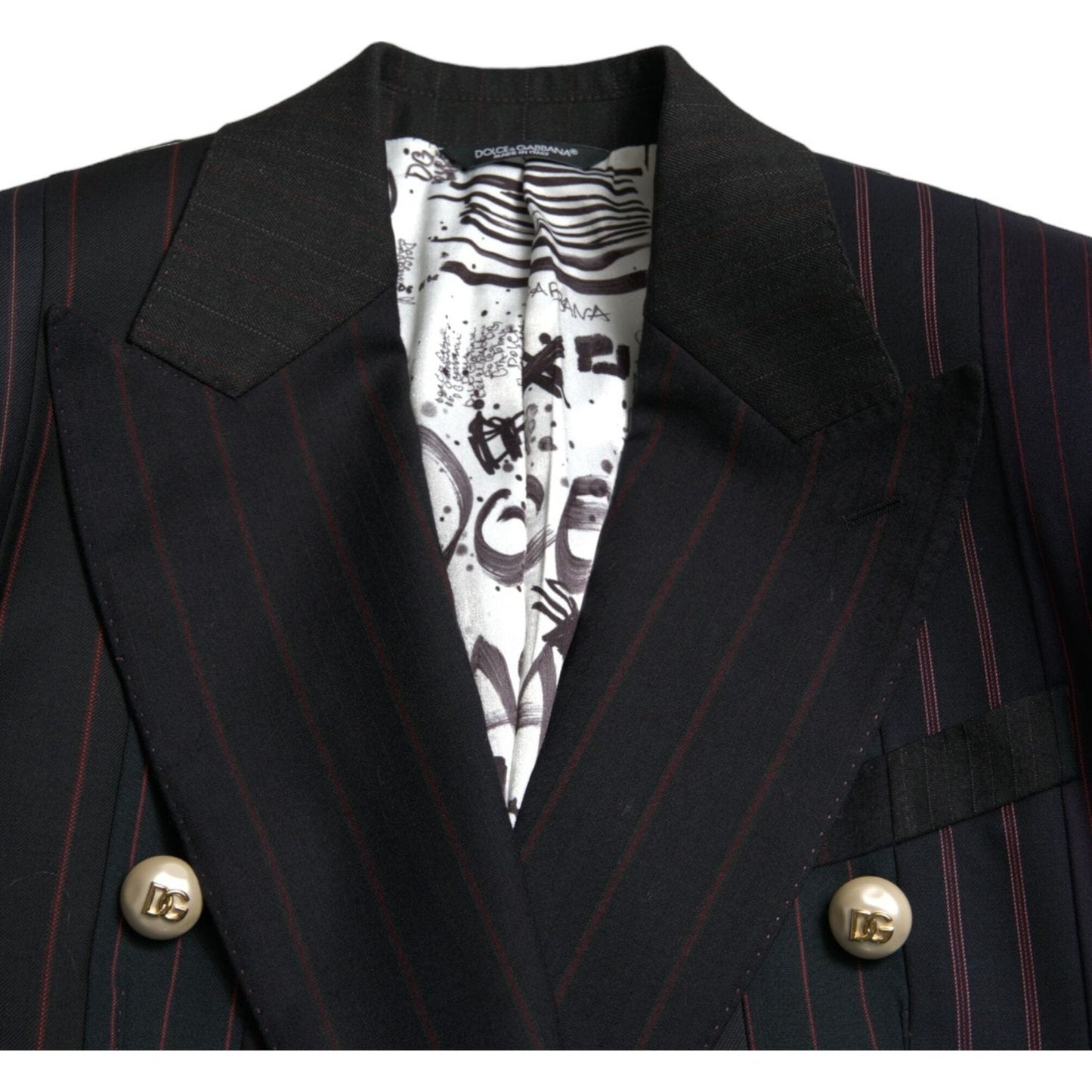 Dolce & Gabbana Black Striped SICILIA Double Breasted Jacket