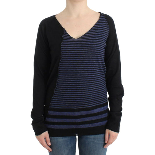 Costume National Black striped V-neck sweater SIG12052-1