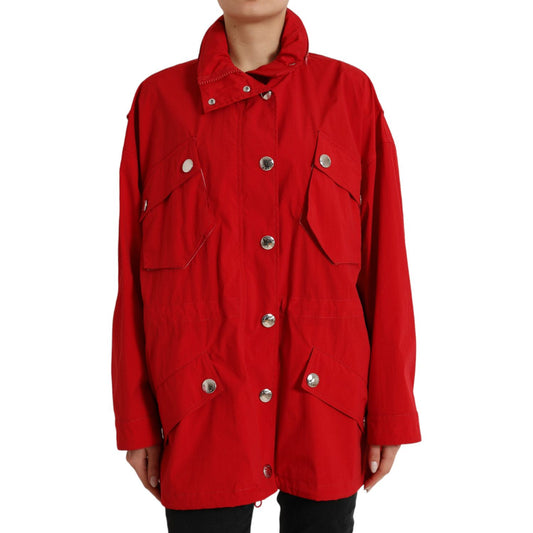 Dolce & Gabbana Red Polyester Hooded Button Rain Coat Jacket JKT3709-40